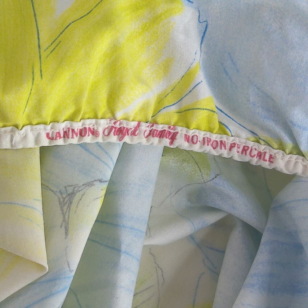Vintage Cannon Royal Family No Iron Percale Heavenly Daisy Blue Full Sheet Set - Picture 2 of 6